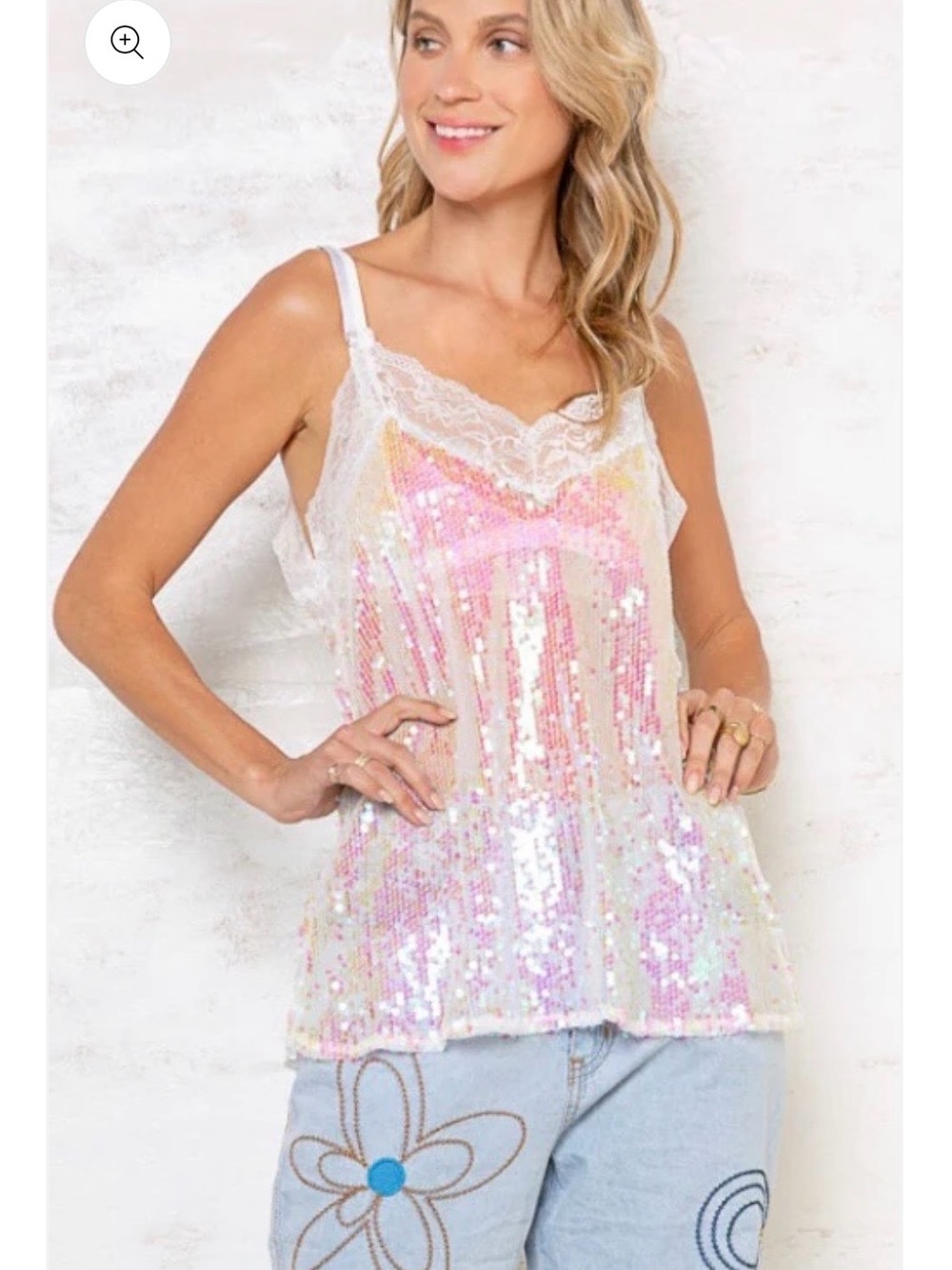 POL Iridescent Sequin Lace Cami White Iridescent